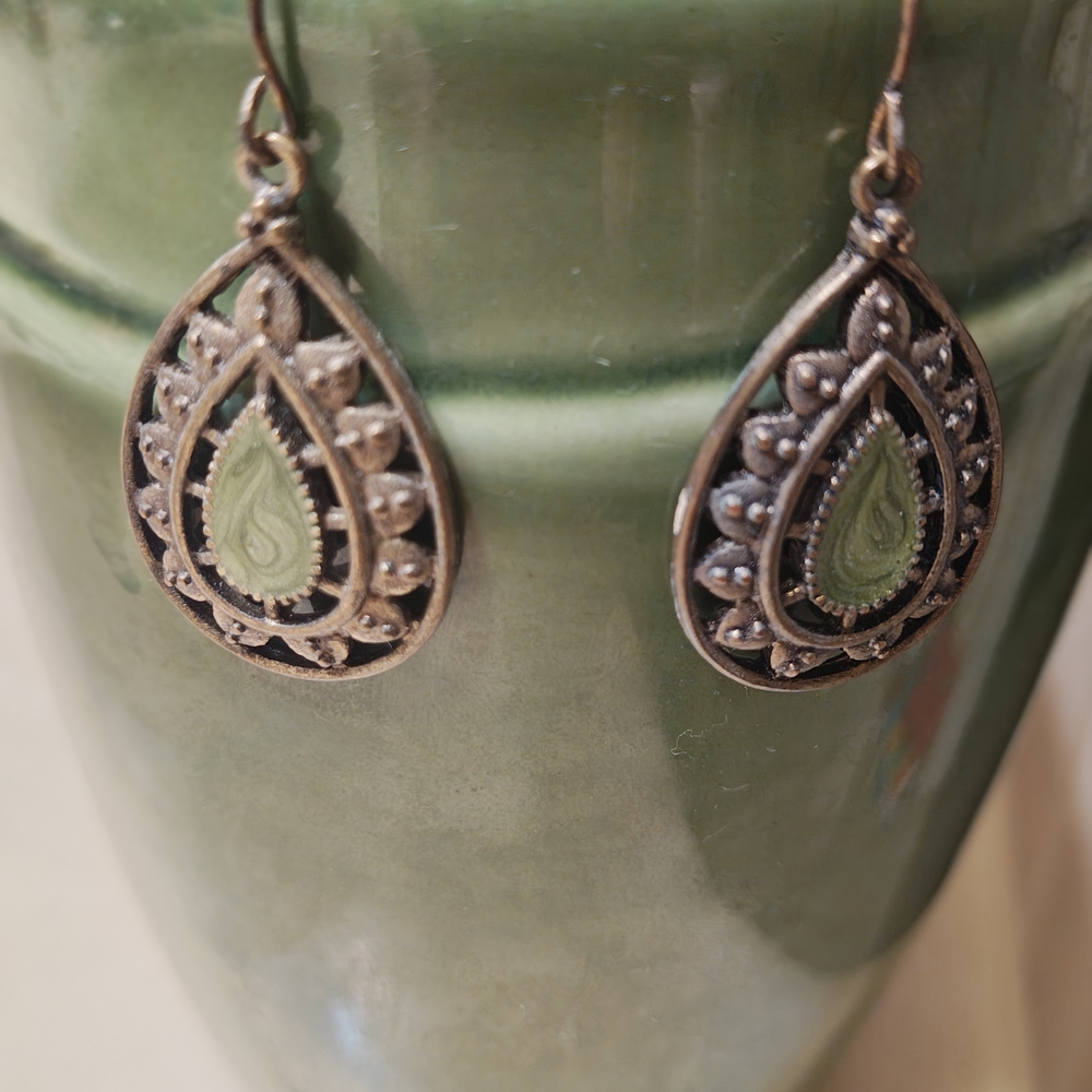 Elegant Silver and Green Teardrop Earrings